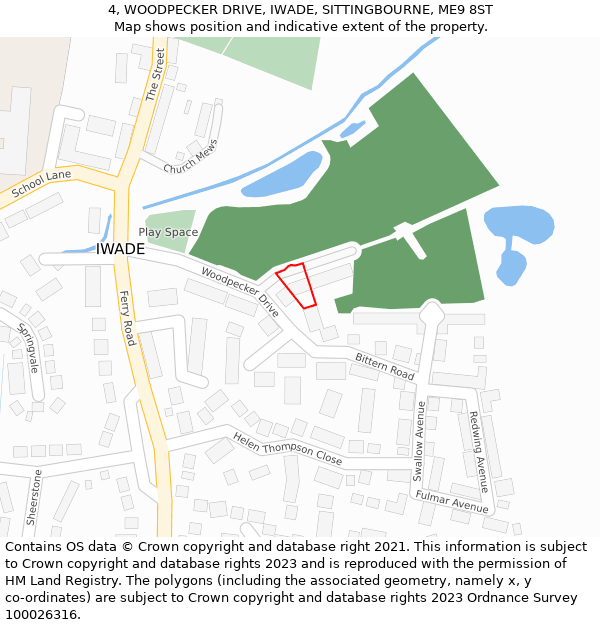 4, WOODPECKER DRIVE, IWADE, SITTINGBOURNE, ME9 8ST: Location map and indicative extent of plot