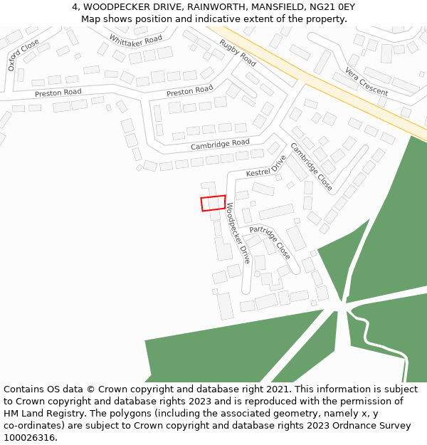 4, WOODPECKER DRIVE, RAINWORTH, MANSFIELD, NG21 0EY: Location map and indicative extent of plot