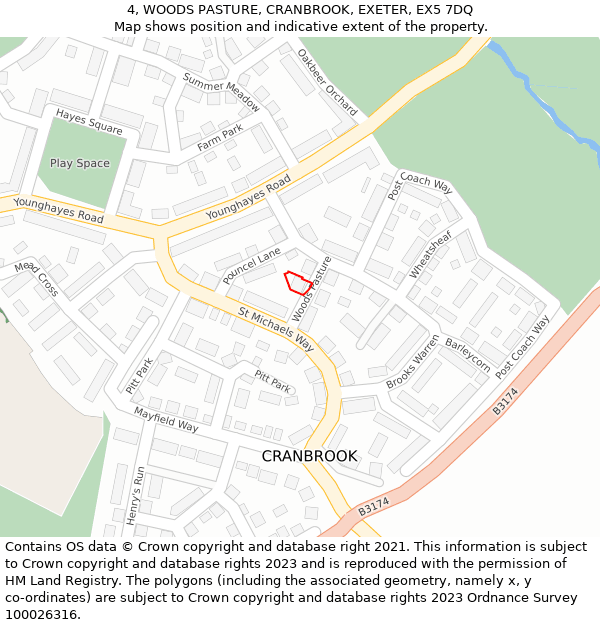 4, WOODS PASTURE, CRANBROOK, EXETER, EX5 7DQ: Location map and indicative extent of plot