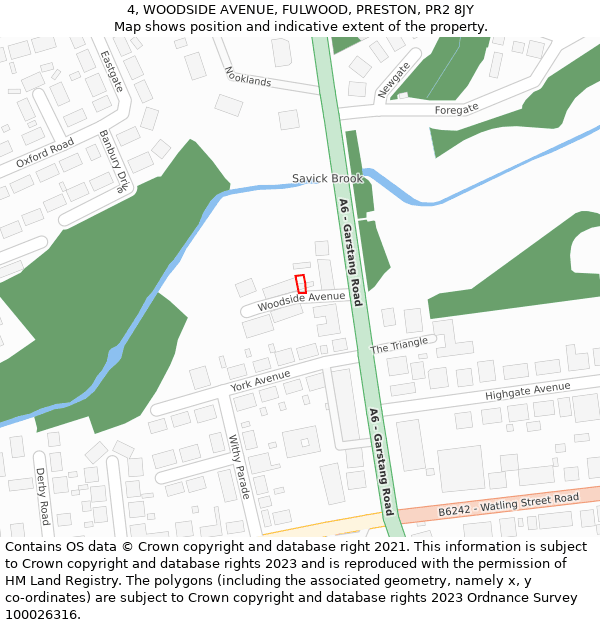 4, WOODSIDE AVENUE, FULWOOD, PRESTON, PR2 8JY: Location map and indicative extent of plot