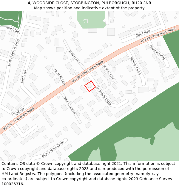 4, WOODSIDE CLOSE, STORRINGTON, PULBOROUGH, RH20 3NR: Location map and indicative extent of plot