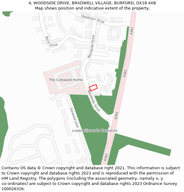 4, WOODSIDE DRIVE, BRADWELL VILLAGE, BURFORD, OX18 4XB: Location map and indicative extent of plot