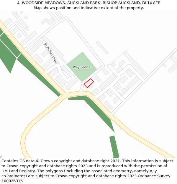 4, WOODSIDE MEADOWS, AUCKLAND PARK, BISHOP AUCKLAND, DL14 8EP: Location map and indicative extent of plot