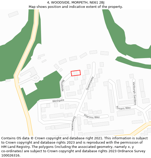 4, WOODSIDE, MORPETH, NE61 2BJ: Location map and indicative extent of plot