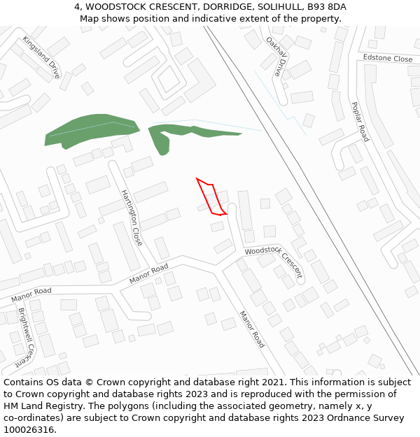 4, WOODSTOCK CRESCENT, DORRIDGE, SOLIHULL, B93 8DA: Location map and indicative extent of plot