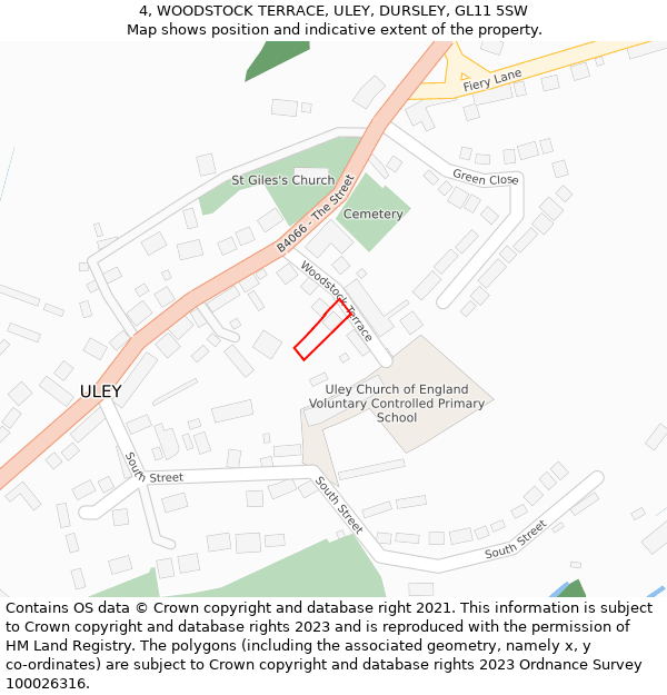 4, WOODSTOCK TERRACE, ULEY, DURSLEY, GL11 5SW: Location map and indicative extent of plot