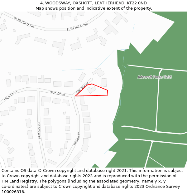 4, WOODSWAY, OXSHOTT, LEATHERHEAD, KT22 0ND: Location map and indicative extent of plot
