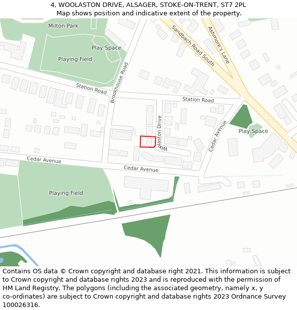 4, WOOLASTON DRIVE, ALSAGER, STOKE-ON-TRENT, ST7 2PL: Location map and indicative extent of plot