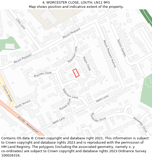 4, WORCESTER CLOSE, LOUTH, LN11 9FG: Location map and indicative extent of plot