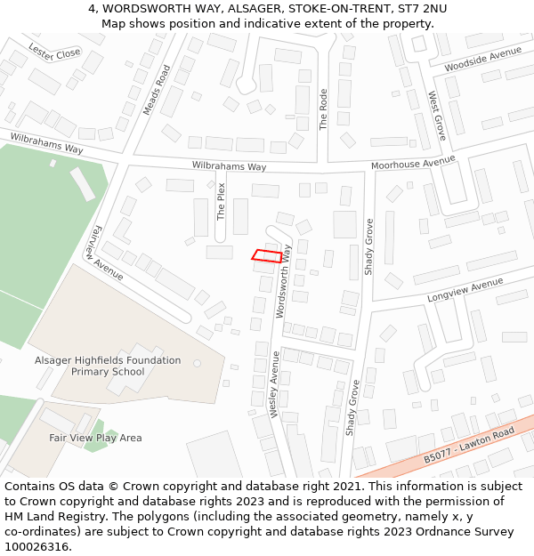 4, WORDSWORTH WAY, ALSAGER, STOKE-ON-TRENT, ST7 2NU: Location map and indicative extent of plot