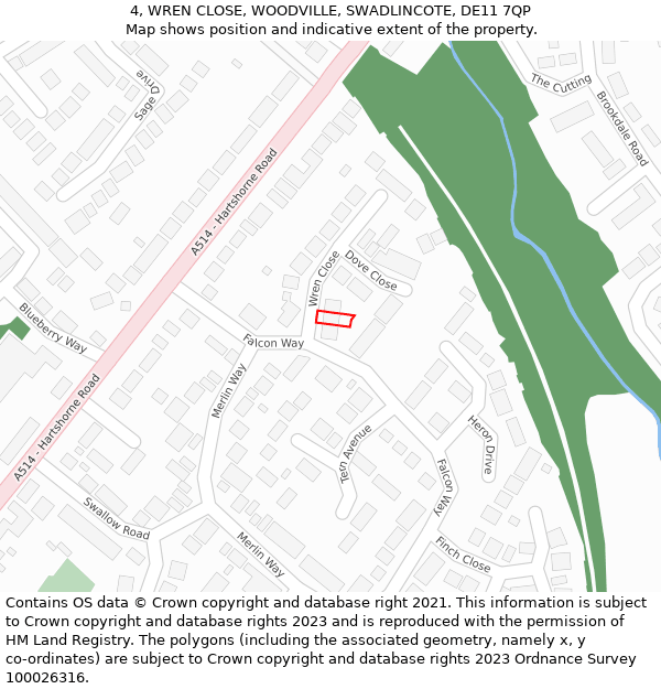 4, WREN CLOSE, WOODVILLE, SWADLINCOTE, DE11 7QP: Location map and indicative extent of plot