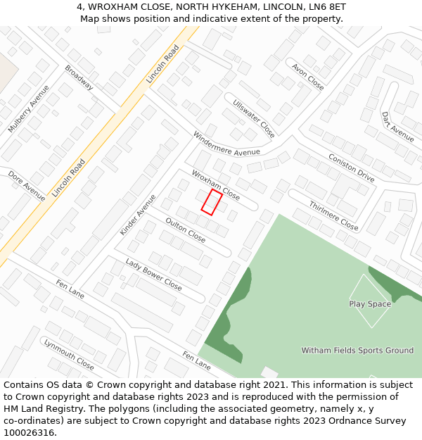 4, WROXHAM CLOSE, NORTH HYKEHAM, LINCOLN, LN6 8ET: Location map and indicative extent of plot