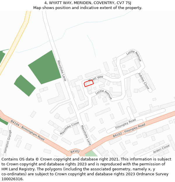 4, WYATT WAY, MERIDEN, COVENTRY, CV7 7SJ: Location map and indicative extent of plot