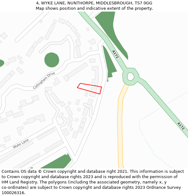 4, WYKE LANE, NUNTHORPE, MIDDLESBROUGH, TS7 0GG: Location map and indicative extent of plot