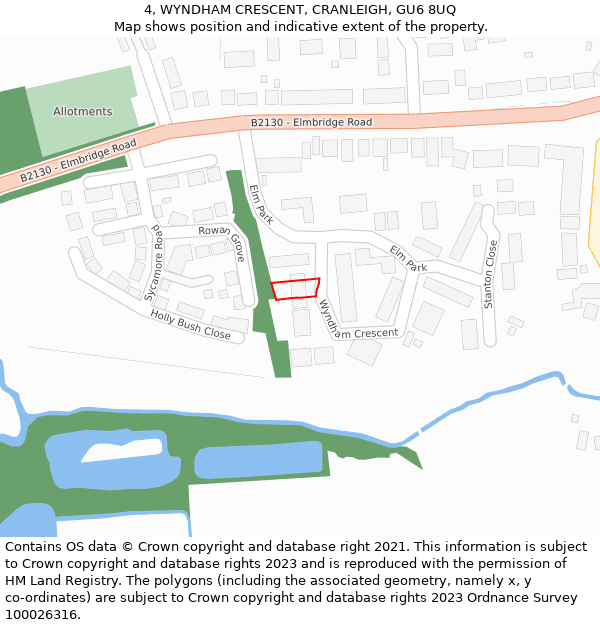 4, WYNDHAM CRESCENT, CRANLEIGH, GU6 8UQ: Location map and indicative extent of plot