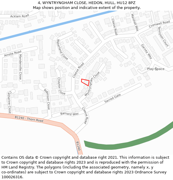 4, WYNTRYNGHAM CLOSE, HEDON, HULL, HU12 8PZ: Location map and indicative extent of plot