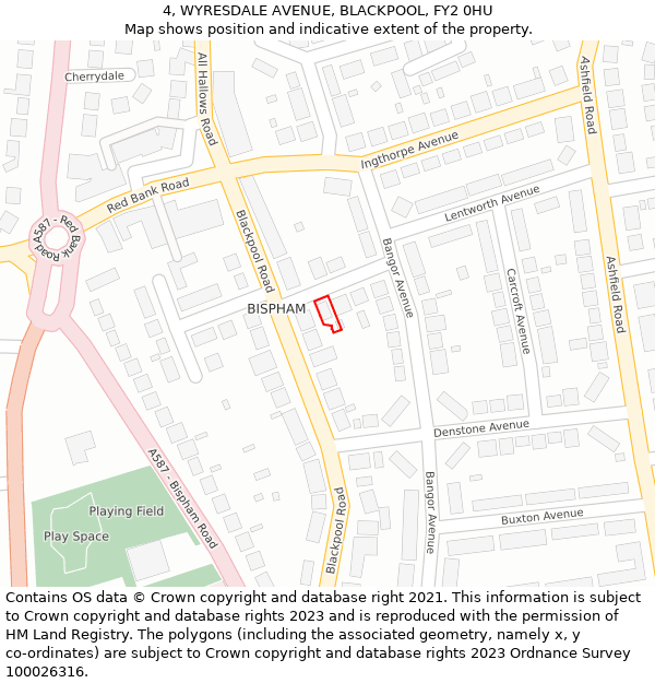 4, WYRESDALE AVENUE, BLACKPOOL, FY2 0HU: Location map and indicative extent of plot