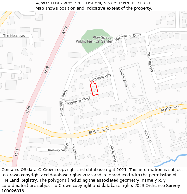 4, WYSTERIA WAY, SNETTISHAM, KING'S LYNN, PE31 7UF: Location map and indicative extent of plot