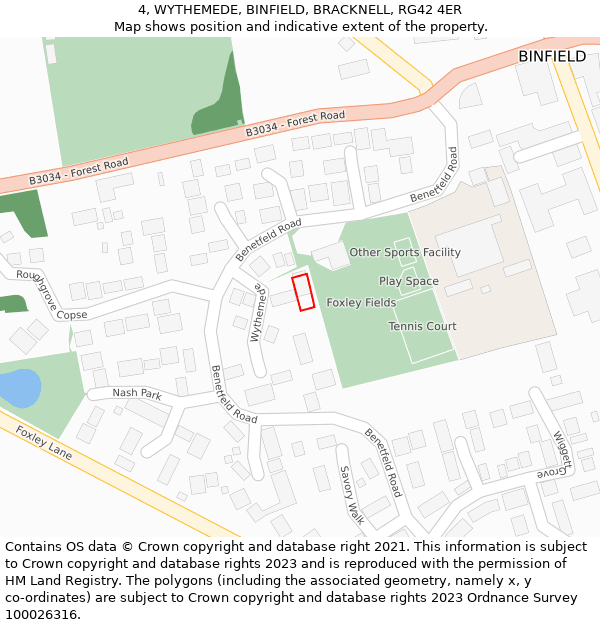 4, WYTHEMEDE, BINFIELD, BRACKNELL, RG42 4ER: Location map and indicative extent of plot