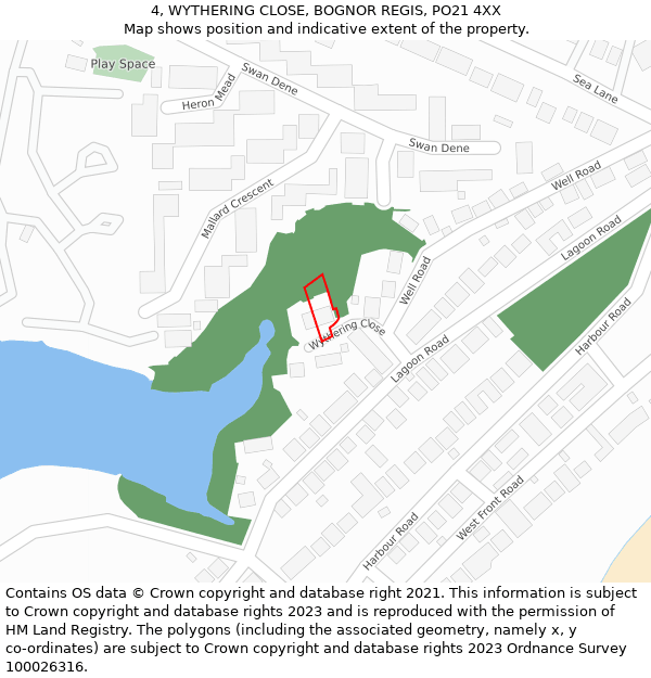 4, WYTHERING CLOSE, BOGNOR REGIS, PO21 4XX: Location map and indicative extent of plot