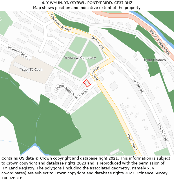 4, Y WAUN, YNYSYBWL, PONTYPRIDD, CF37 3HZ: Location map and indicative extent of plot