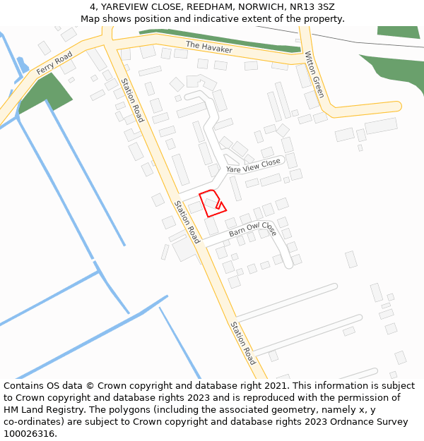 4, YAREVIEW CLOSE, REEDHAM, NORWICH, NR13 3SZ: Location map and indicative extent of plot