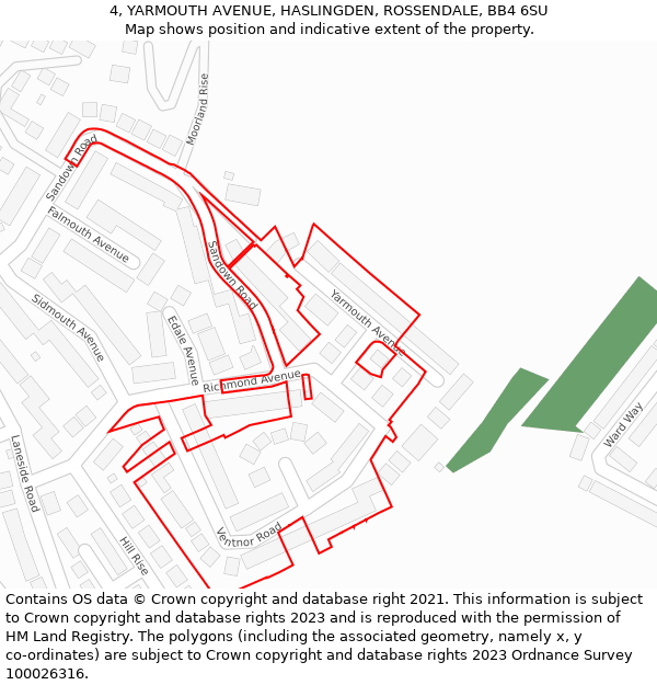 4, YARMOUTH AVENUE, HASLINGDEN, ROSSENDALE, BB4 6SU: Location map and indicative extent of plot