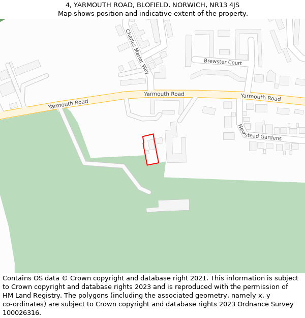 4, YARMOUTH ROAD, BLOFIELD, NORWICH, NR13 4JS: Location map and indicative extent of plot