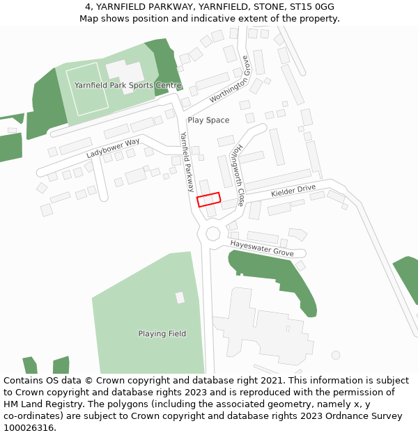 4, YARNFIELD PARKWAY, YARNFIELD, STONE, ST15 0GG: Location map and indicative extent of plot