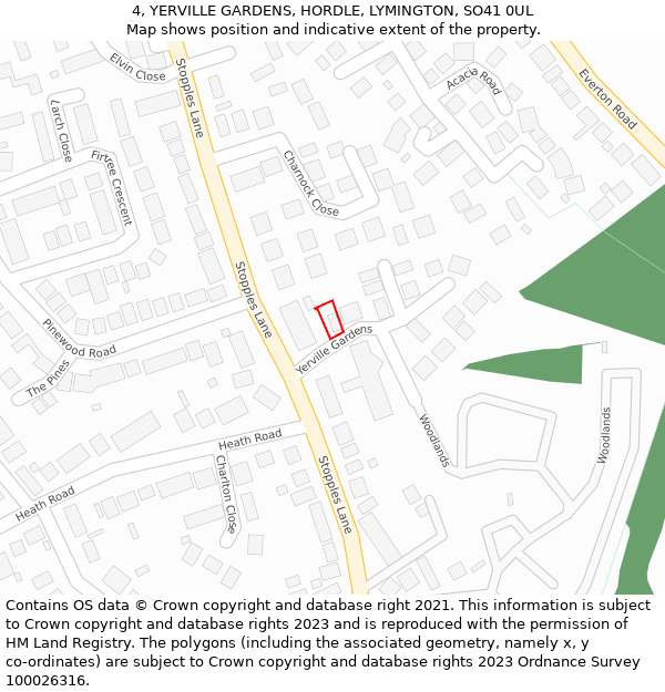 4, YERVILLE GARDENS, HORDLE, LYMINGTON, SO41 0UL: Location map and indicative extent of plot