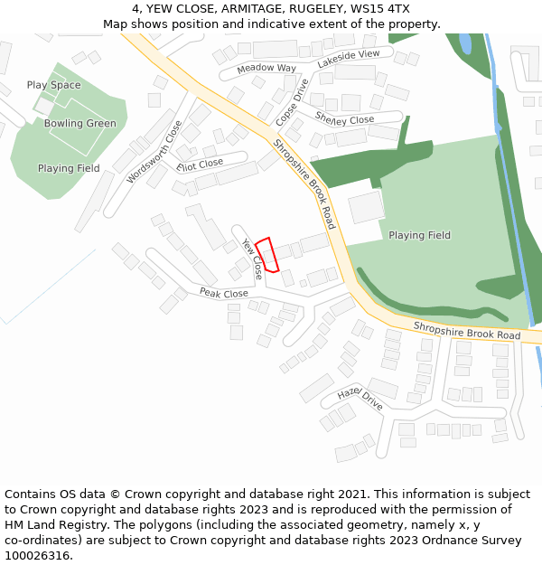 4, YEW CLOSE, ARMITAGE, RUGELEY, WS15 4TX: Location map and indicative extent of plot