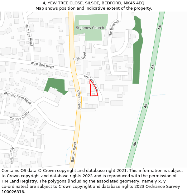 4, YEW TREE CLOSE, SILSOE, BEDFORD, MK45 4EQ: Location map and indicative extent of plot