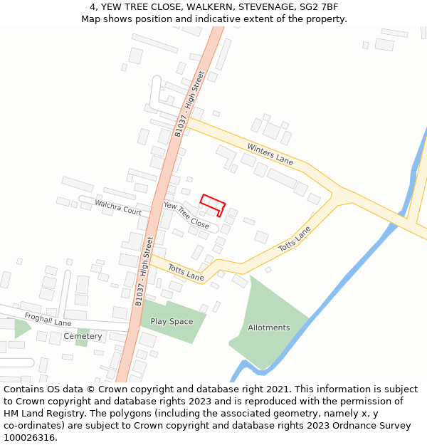 4, YEW TREE CLOSE, WALKERN, STEVENAGE, SG2 7BF: Location map and indicative extent of plot