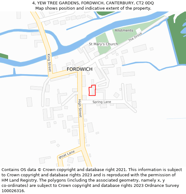 4, YEW TREE GARDENS, FORDWICH, CANTERBURY, CT2 0DQ: Location map and indicative extent of plot