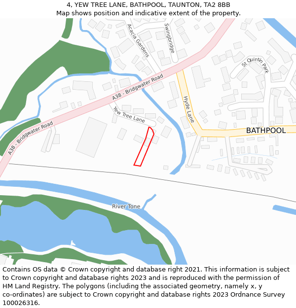 4, YEW TREE LANE, BATHPOOL, TAUNTON, TA2 8BB: Location map and indicative extent of plot