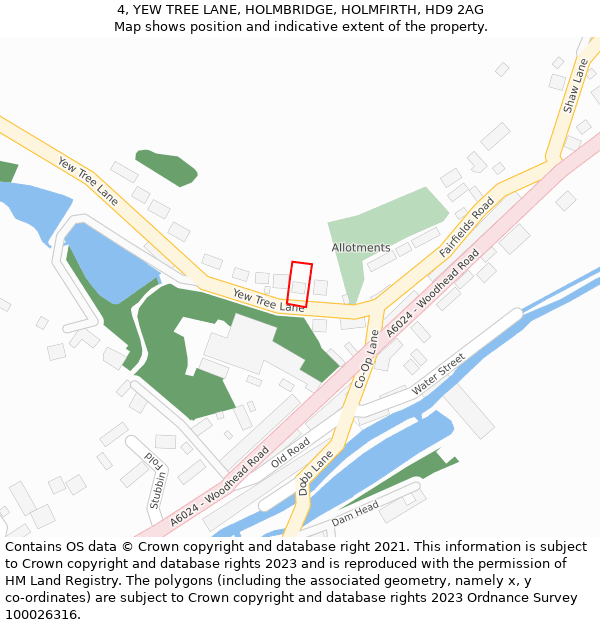 4, YEW TREE LANE, HOLMBRIDGE, HOLMFIRTH, HD9 2AG: Location map and indicative extent of plot