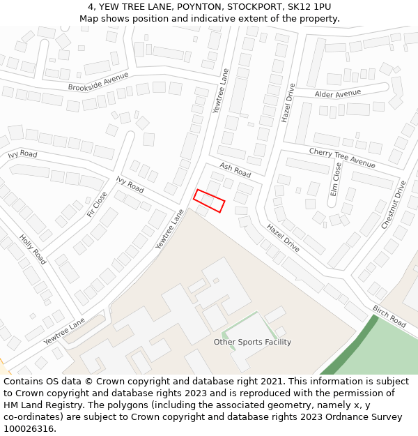 4, YEW TREE LANE, POYNTON, STOCKPORT, SK12 1PU: Location map and indicative extent of plot