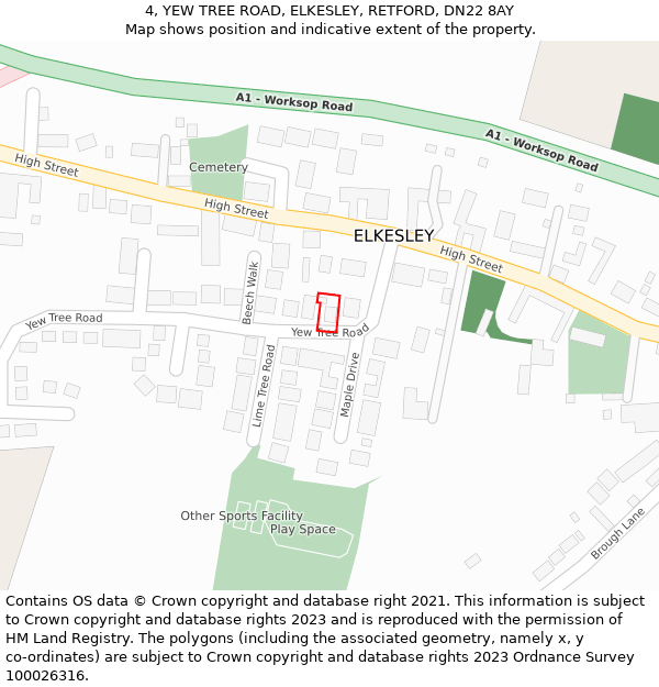 4, YEW TREE ROAD, ELKESLEY, RETFORD, DN22 8AY: Location map and indicative extent of plot