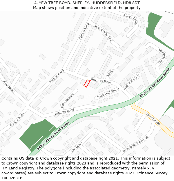 4, YEW TREE ROAD, SHEPLEY, HUDDERSFIELD, HD8 8DT: Location map and indicative extent of plot