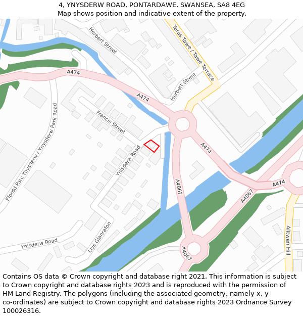 4, YNYSDERW ROAD, PONTARDAWE, SWANSEA, SA8 4EG: Location map and indicative extent of plot