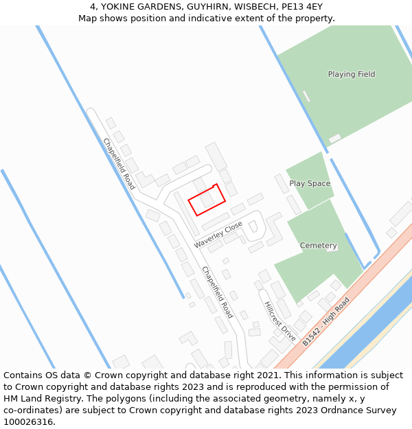 4, YOKINE GARDENS, GUYHIRN, WISBECH, PE13 4EY: Location map and indicative extent of plot