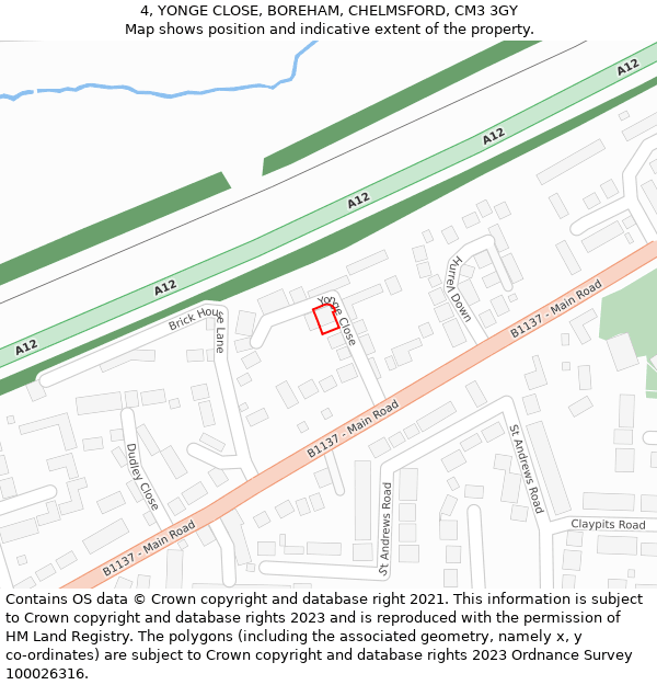 4, YONGE CLOSE, BOREHAM, CHELMSFORD, CM3 3GY: Location map and indicative extent of plot