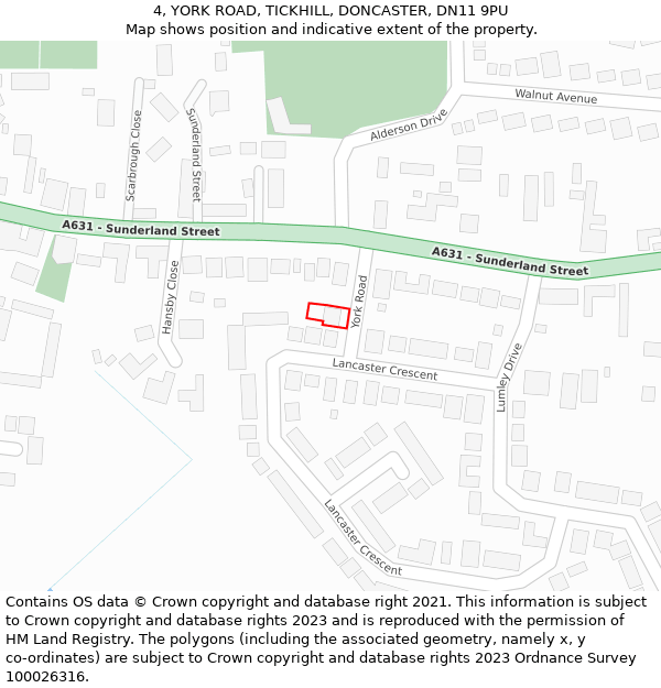 4, YORK ROAD, TICKHILL, DONCASTER, DN11 9PU: Location map and indicative extent of plot