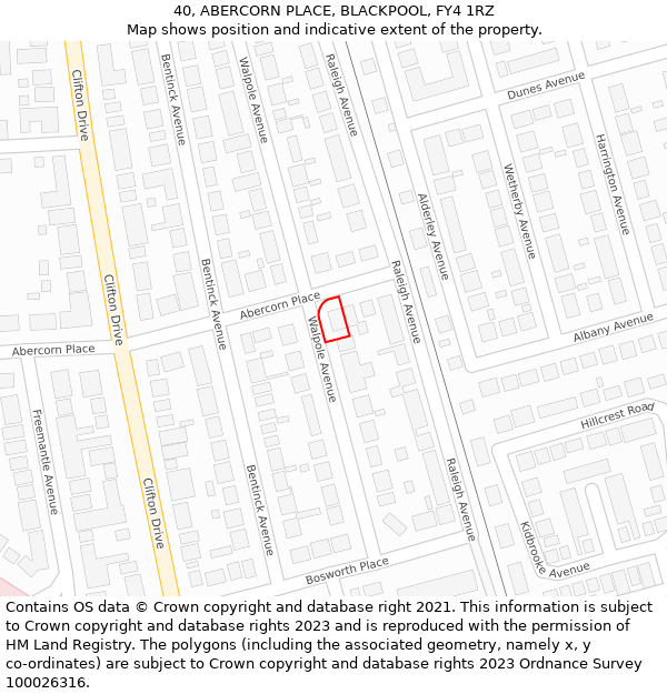 40, ABERCORN PLACE, BLACKPOOL, FY4 1RZ: Location map and indicative extent of plot