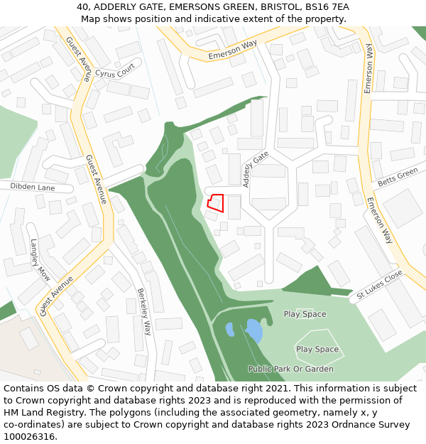 40, ADDERLY GATE, EMERSONS GREEN, BRISTOL, BS16 7EA: Location map and indicative extent of plot
