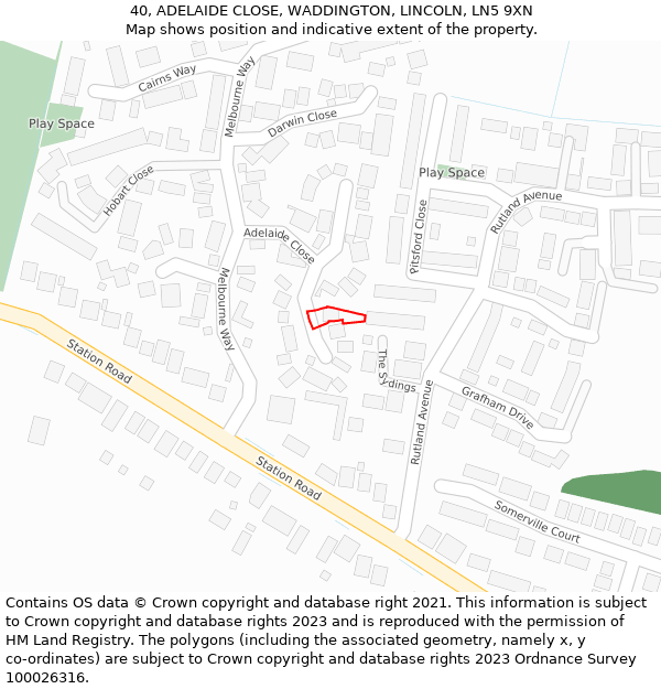 40, ADELAIDE CLOSE, WADDINGTON, LINCOLN, LN5 9XN: Location map and indicative extent of plot