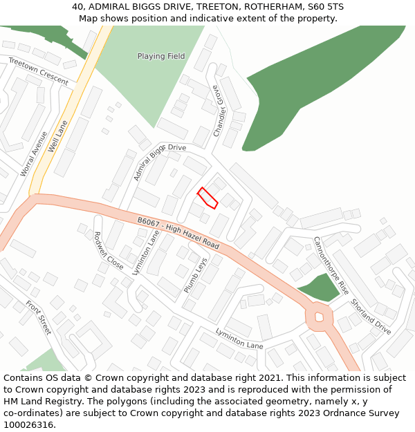 40, ADMIRAL BIGGS DRIVE, TREETON, ROTHERHAM, S60 5TS: Location map and indicative extent of plot