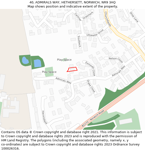 40, ADMIRALS WAY, HETHERSETT, NORWICH, NR9 3AQ: Location map and indicative extent of plot