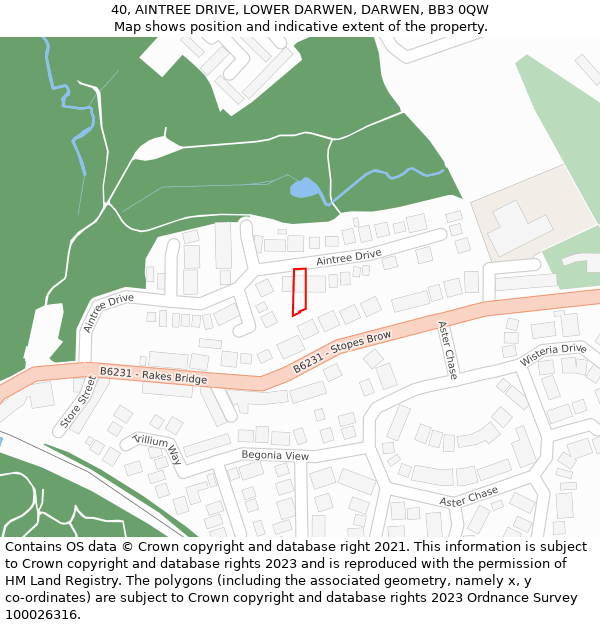 40, AINTREE DRIVE, LOWER DARWEN, DARWEN, BB3 0QW: Location map and indicative extent of plot