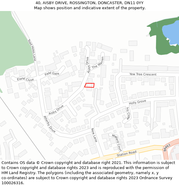 40, AISBY DRIVE, ROSSINGTON, DONCASTER, DN11 0YY: Location map and indicative extent of plot